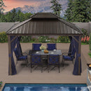 PURPLE LEAF Outdoor Hardtop Gazebo For Patio Bronze Aluminum Frame Pavilion With Navy-Blue Curtain - Purple Leaf Garden