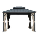 PURPLE LEAF Outdoor Hardtop Gazebo for Patio Grey Aluminum Frame Pavilion with Khaki curtains