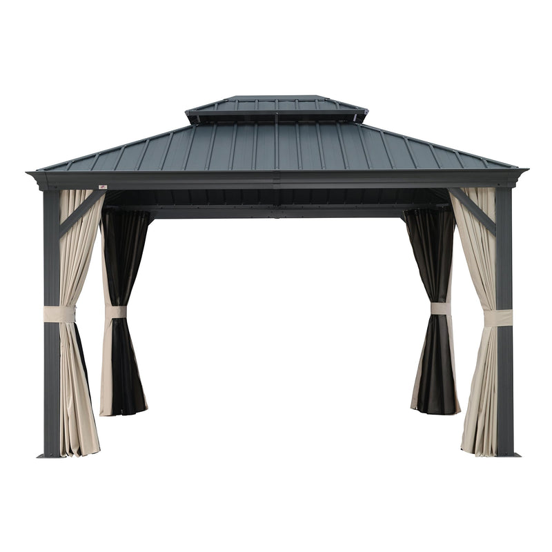 PURPLE LEAF Outdoor Hardtop Gazebo for Patio Grey Aluminum Frame Pavilion with Khaki curtains