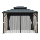 PURPLE LEAF Outdoor Hardtop Gazebo for Patio Grey Aluminum Frame Pavilion with Khaki curtains