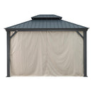 PURPLE LEAF Outdoor Hardtop Gazebo for Patio Grey Aluminum Frame Pavilion with Khaki curtains