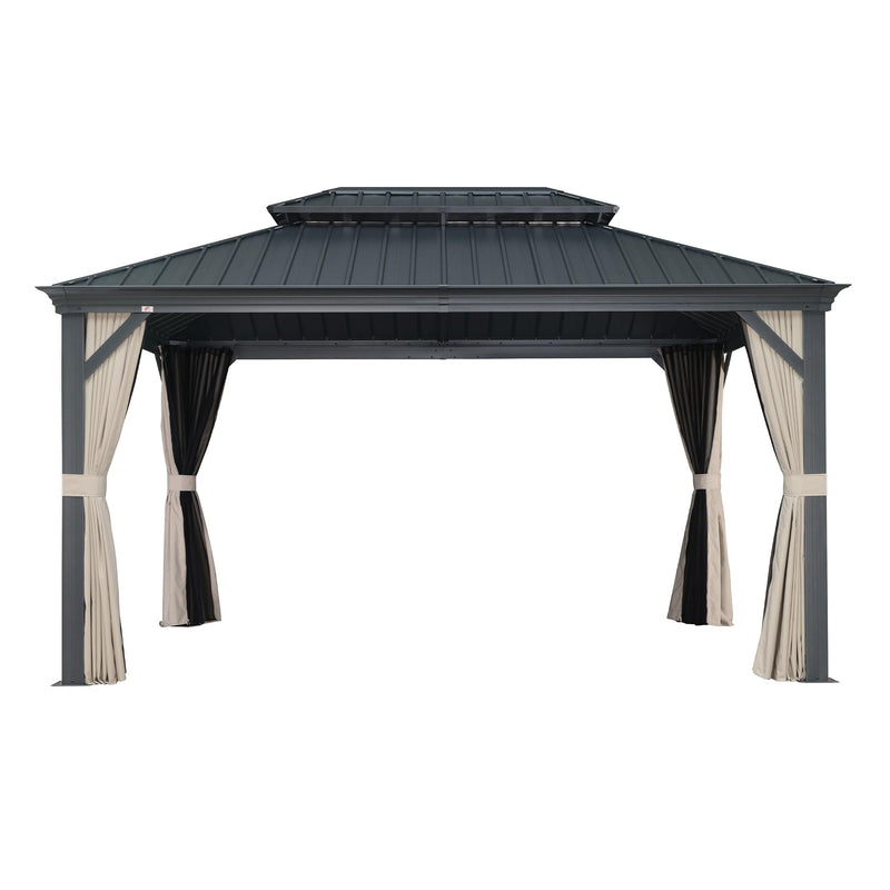 PURPLE LEAF Outdoor Hardtop Gazebo for Patio Grey Aluminum Frame Pavilion with Khaki curtains