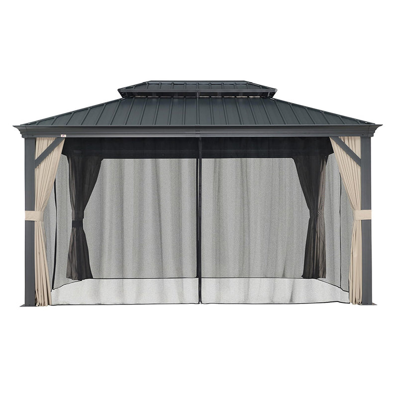 PURPLE LEAF Outdoor Hardtop Gazebo for Patio Grey Aluminum Frame Pavilion with Khaki curtains