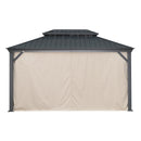 PURPLE LEAF Outdoor Hardtop Gazebo for Patio Grey Aluminum Frame Pavilion with Khaki curtains