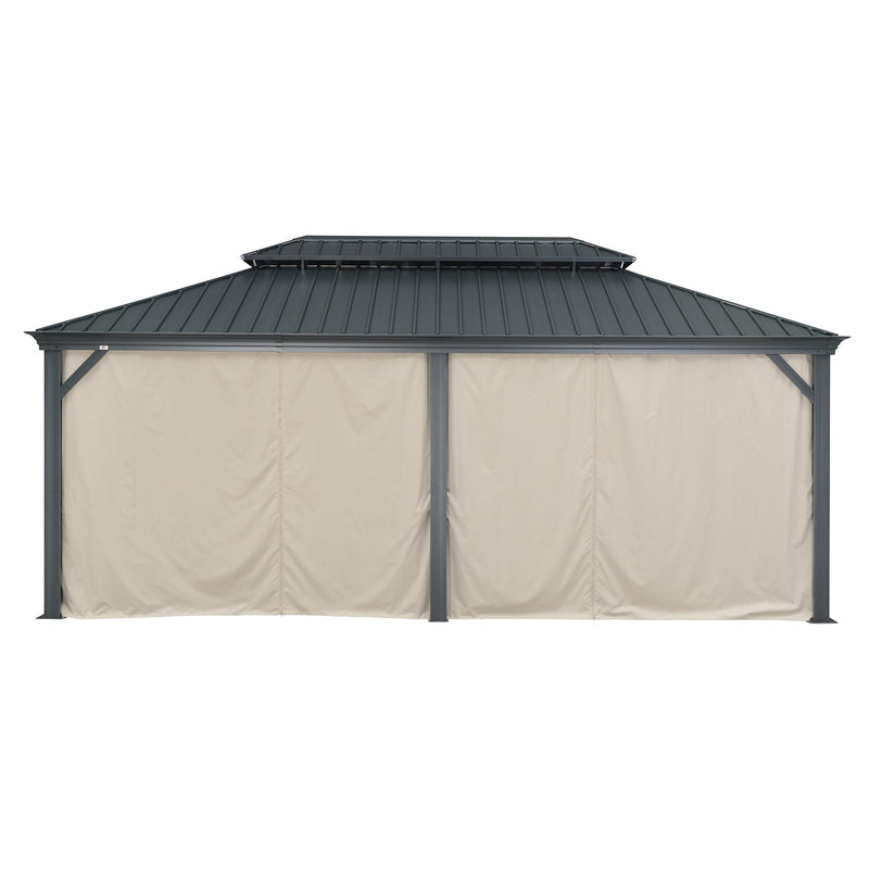 PURPLE LEAF Outdoor Hardtop Gazebo for Patio Grey Aluminum Frame Pavilion with Khaki curtains