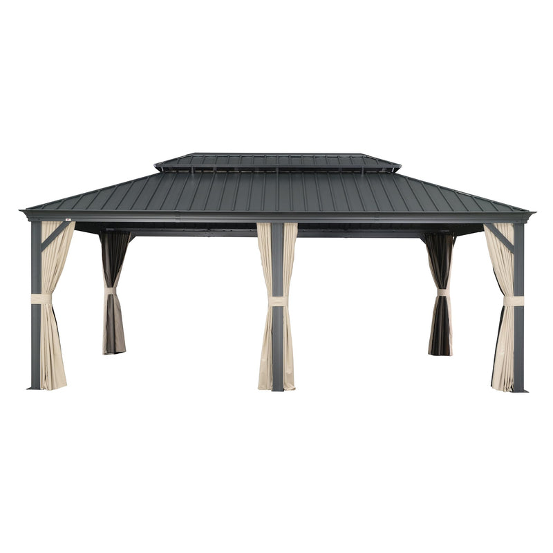 PURPLE LEAF Outdoor Hardtop Gazebo for Patio Grey Aluminum Frame Pavilion with Khaki curtains