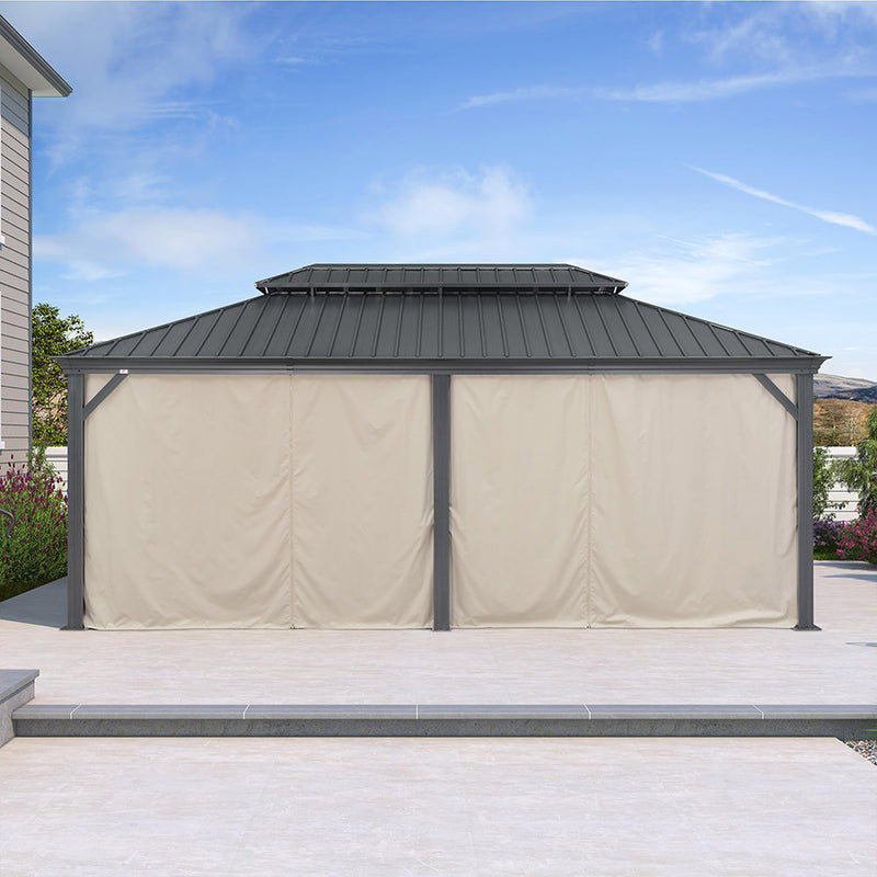 PURPLE LEAF Outdoor Hardtop Gazebo for Patio Grey Aluminum Frame Pavilion with Khaki curtains