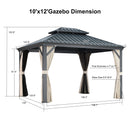 PURPLE LEAF Outdoor Hardtop Gazebo for Patio Grey Aluminum Frame Pavilion with Khaki curtains