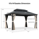 PURPLE LEAF Outdoor Hardtop Gazebo for Patio Grey Aluminum Frame Pavilion with Khaki curtains