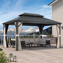 PURPLE LEAF Outdoor Hardtop Gazebo for Patio Grey Aluminum Frame Pavilion with Khaki curtains