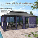 PURPLE LEAF Outdoor Hardtop Gazebo for Patio Grey Aluminum Frame Pavilion with Navy-Blue Curtain - Purple Leaf Garden