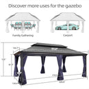 PURPLE LEAF Outdoor Hardtop Gazebo for Patio Grey Aluminum Frame Pavilion with Navy-Blue Curtain - Purple Leaf Garden