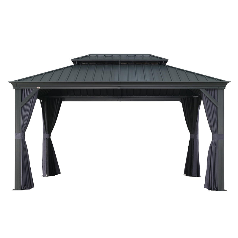 PURPLE LEAF Outdoor Hardtop Gazebo for Patio Grey Aluminum Frame Pavilion with Navy-Blue Curtain - Purple Leaf Garden