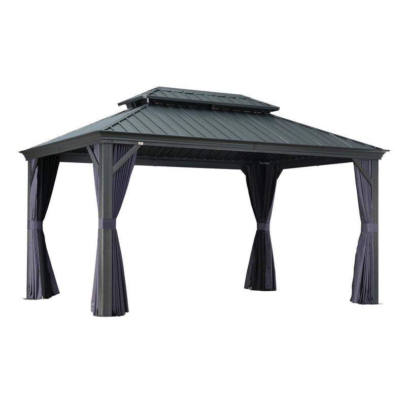 PURPLE LEAF Outdoor Hardtop Gazebo for Patio Grey Aluminum Frame Pavilion with Navy-Blue Curtain - Purple Leaf Garden