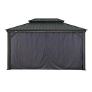 PURPLE LEAF Outdoor Hardtop Gazebo for Patio Grey Aluminum Frame Pavilion with Navy-Blue Curtain - Purple Leaf Garden