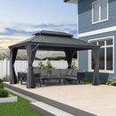 PURPLE LEAF Outdoor Hardtop Gazebo for Patio Grey Aluminum Frame Pavilion with Navy-Blue Curtain - Purple Leaf Garden