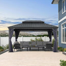 PURPLE LEAF Outdoor Hardtop Gazebo for Patio Grey Aluminum Frame Pavilion with Navy-Blue Curtain - Purple Leaf Garden