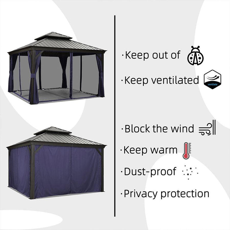 PURPLE LEAF Outdoor Hardtop Gazebo for Patio Grey Aluminum Frame Pavilion with Navy-Blue Curtain - Purple Leaf Garden