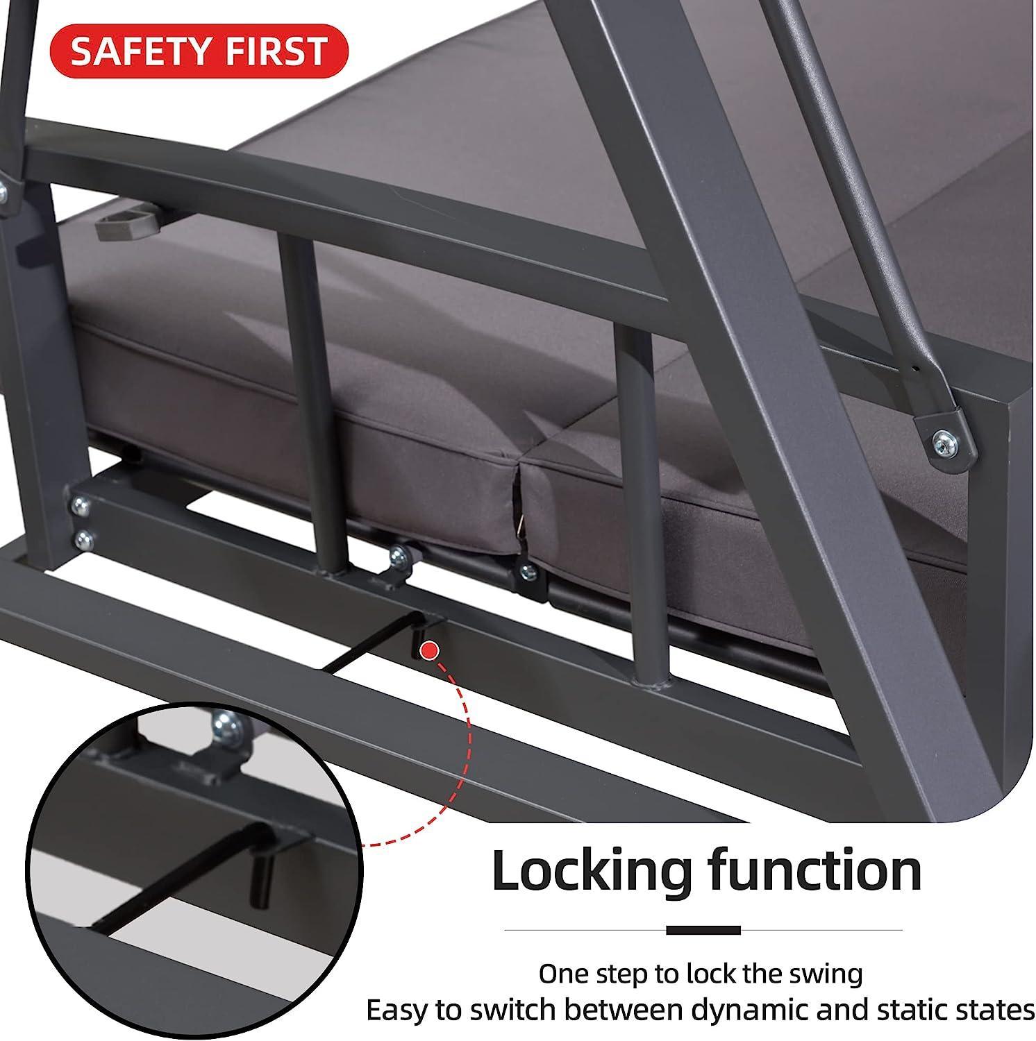 3-Seat Porch Swing Bed | Adjustable Backrest