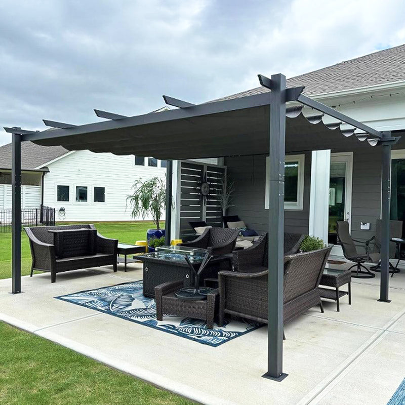 PURPLE LEAF Outdoor Pergola with Retractable Canopy Aluminum Shelter for Porch Garden  Beach Shade Pavilion Pergola Modern Backyard Deck