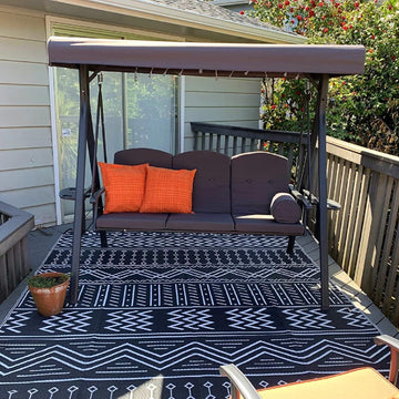 3-Seat Outdoor Swing with Stand Steel Frame Canopy