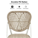 PURPLE LEAF counter stools set of 2, woven bar stools made of high quality PE rattan material, good waterproof performance, vintage white double tube aluminum frame, sturdy and stable, light camel backrests.