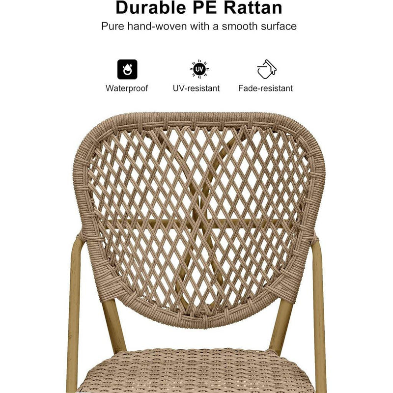 PURPLE LEAF bar stools set of 2, woven bar stools made of high quality PE rattan material, good waterproof performance, imitation bamboo double-tube aluminum alloy frame, sturdy and stable,  brown backrest.
