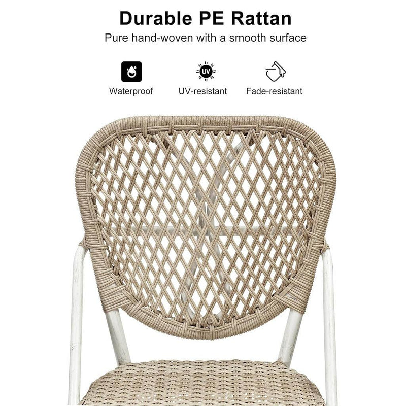 PURPLE LEAF bar stools set of 2, woven bar stools made of high quality PE rattan material, good waterproof performance, imitation bamboo double-tube aluminum alloy frame, sturdy and stable, black and white striped backrests.