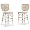 PURPLE LEAF counter stools set of 2 in White Woven bar stools made of high quality PE rattan material, waterproof, vintage white double tube aluminum frame, sturdy and stable, light camel backrests.