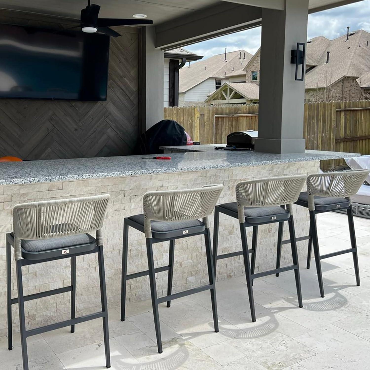 Modern Aluminum Patio Bar Stool Set | Rattan Bar Chairs