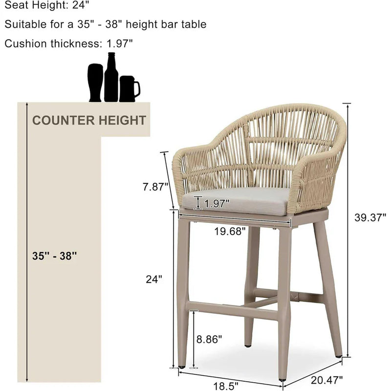 OPEN BOX I PURPLE LEAF Patio Chairs, 2 Set Outdoor Bar Stools Modern Counter Height Bar, Cushions Included