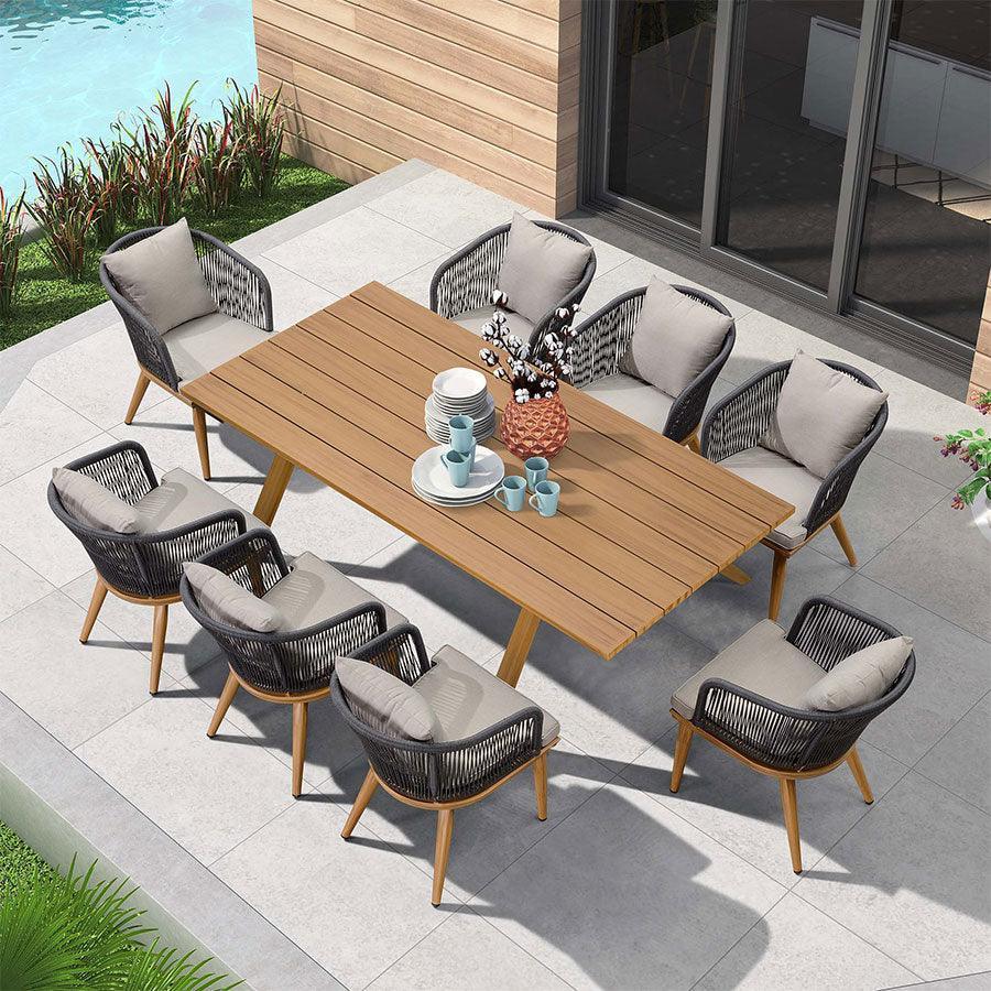 Patio Wicker Dining Set Outdoor Rectangular Table Chairs