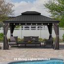 PURPLE LEAF Patio Gazebo for Backyard Grey Hardtop Galvanized Steel Roof Awning with String Lights - Purple Leaf Garden