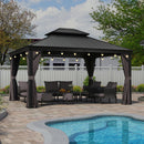 PURPLE LEAF Patio Gazebo for Backyard Grey Hardtop Galvanized Steel Roof Awning with String Lights - Purple Leaf Garden