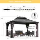 PURPLE LEAF Patio Gazebo for Backyard Grey Hardtop Galvanized Steel Roof Awning with String Lights - Purple Leaf Garden