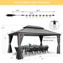 PURPLE LEAF Patio Gazebo for Backyard Grey Hardtop Galvanized Steel Roof Awning with String Lights - Purple Leaf Garden