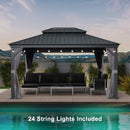 PURPLE LEAF Patio Gazebo for Backyard Grey Hardtop Galvanized Steel Roof Awning with String Lights - Purple Leaf Garden