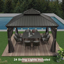 PURPLE LEAF Patio Gazebo for Backyard Grey Hardtop Galvanized Steel Roof Awning with String Lights - Purple Leaf Garden