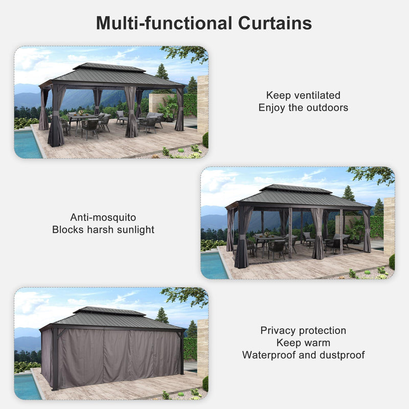 PURPLE LEAF Patio Gazebo for Backyard Grey Hardtop Galvanized Steel Roof Awning with String Lights - Purple Leaf Garden