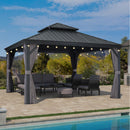 PURPLE LEAF Patio Gazebo for Backyard Grey Hardtop Galvanized Steel Roof Awning with String Lights - Purple Leaf Garden