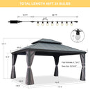 PURPLE LEAF Patio Gazebo for Backyard Grey Hardtop Galvanized Steel Roof Awning with String Lights - Purple Leaf Garden