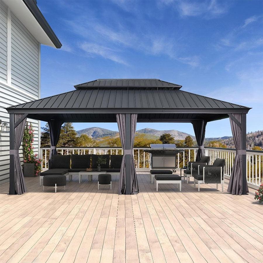 tent gazebo PURPLE LEAF 12' x 16' Modern Grey Hardtop Gazebo with Galvanized Steel Frame for Garden