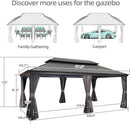 PURPLE LEAF 12' x 20' Large Outdoor Hardtop Gazebo for Patio Backyard with Double Hard Roof and Netting - Purple Leaf Garden