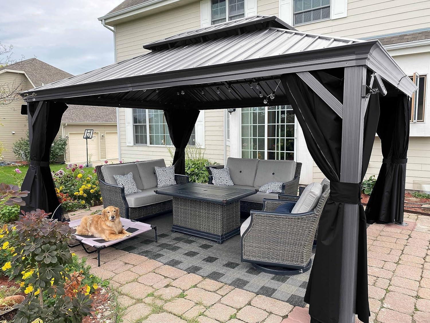 Hardtop Patio Gazebo | Metal Frame with Upgrade Curtain