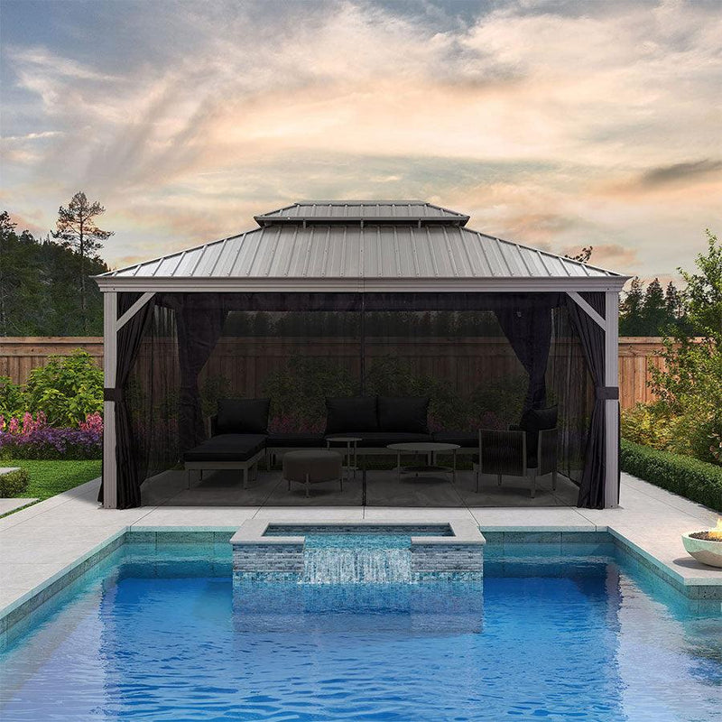 PURPLE LEAF Patio Gazebo For Backyard | Hardtop Galvanized Steel Frame With Upgrade Curtain | Light Grey - Purple Leaf Garden