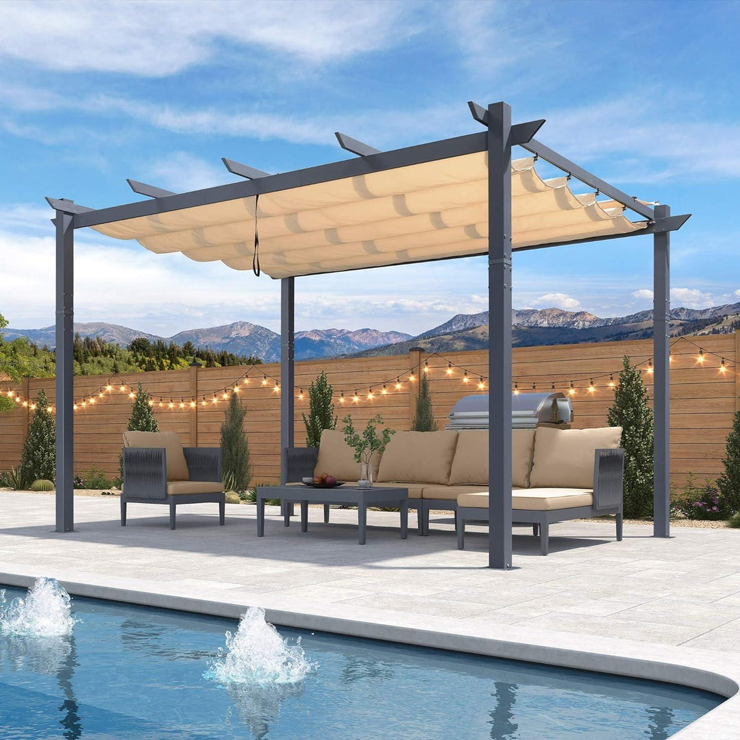 Patio Retractable Pergola with Shade Canopy Modern Outdoor Gazebo