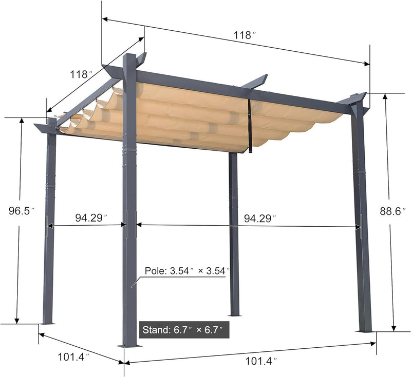 PURPLE LEAF Patio Retractable Pergola with Shade Canopy Modern Grill Gazebo Metal Shelter Pavilion for Porch Deck Garden Backyard Outdoor Pergola, Grey - Purple Leaf Garden