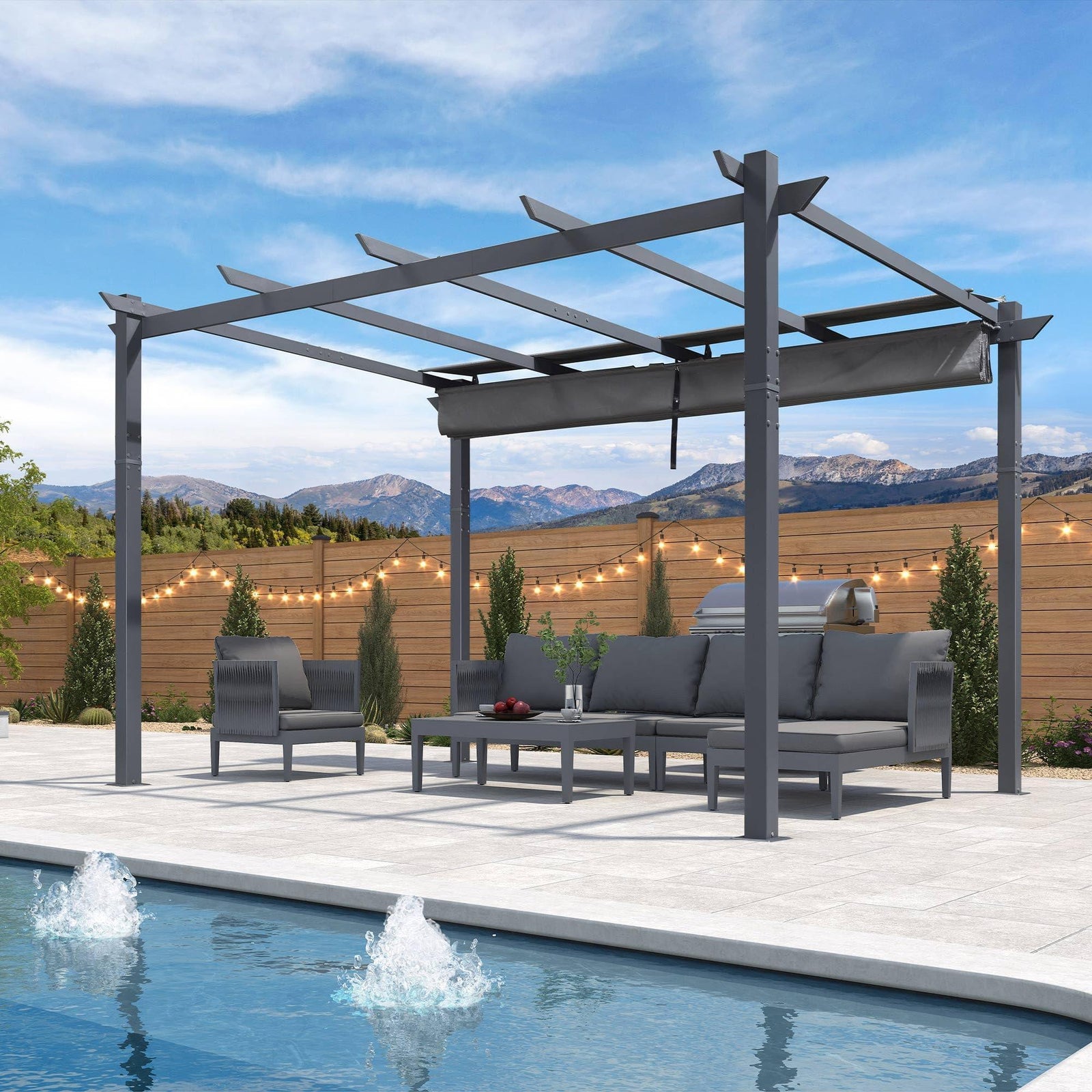 Patio Retractable Pergola with Shade Canopy Modern Outdoor Gazebo