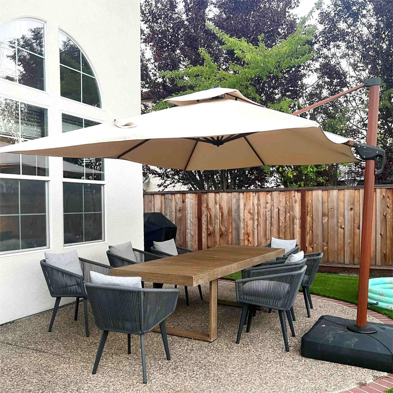 PURPLE LEAF Double Top 9 x 12 / 10 x 13 ft rectangle Aluminum Cantilever Umbrella in Wood Color - Purple Leaf Garden