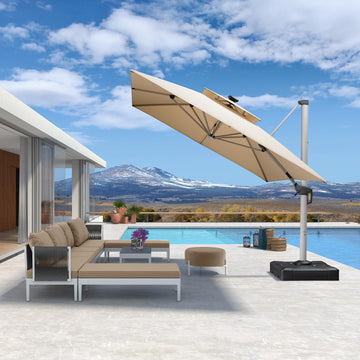 Rectangle Solar LED Cantilever Patio Umbrella x12 ft